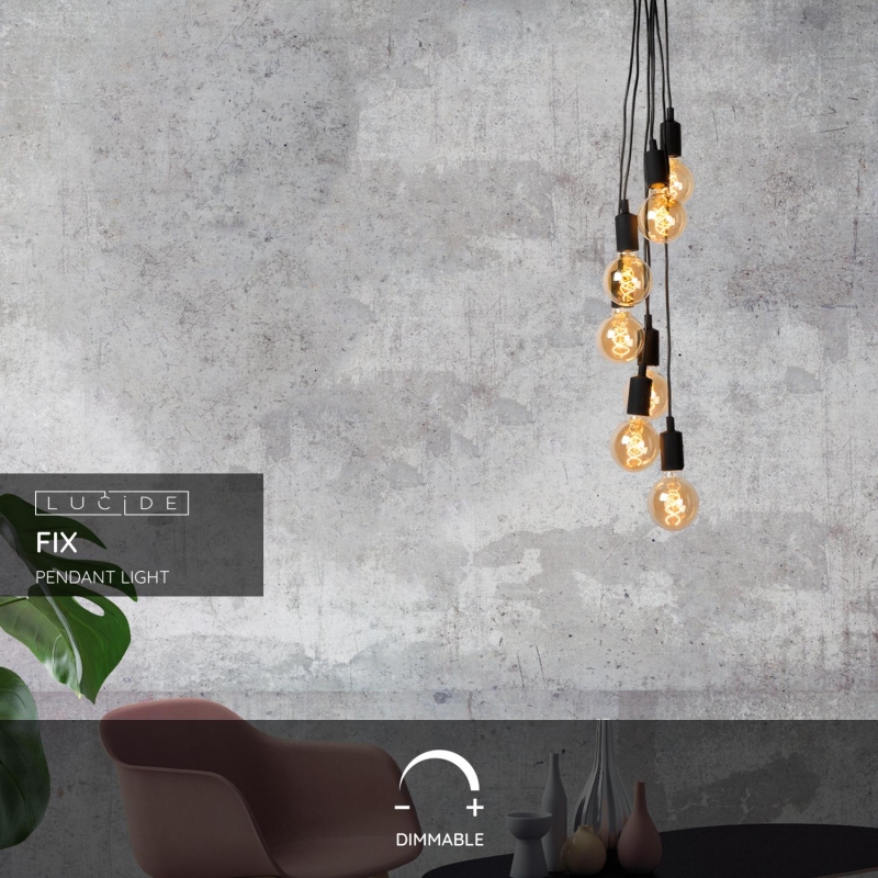 Lucide FIX - Závesné svietidlo - 7xE27 - Čierne